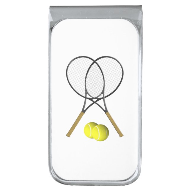 Tennis Doubles White Silver Finish Money Clip (Front Vertical)