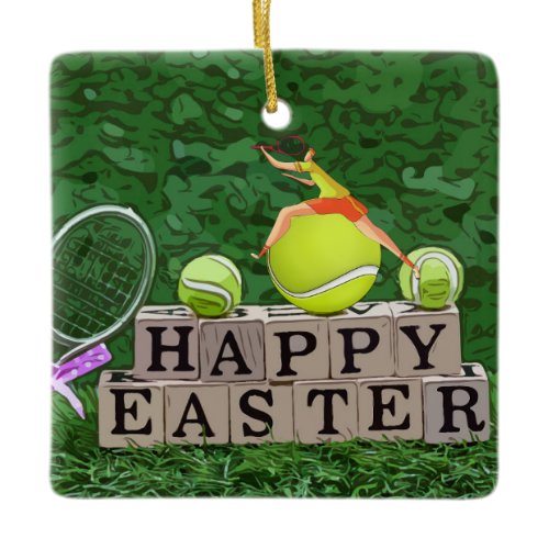 Tennis Easter Holiday eggs with ball and racket    Ceramic Ornament