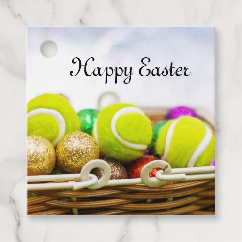 Tennis Easter Holiday with balls in basket Favor Tags