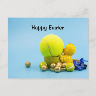 Tennis Easter Holiday with chicken and ball Postcard