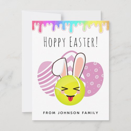 Tennis Easter Kawaii Bunny Ball Pink Eggs Colorful Holiday Card