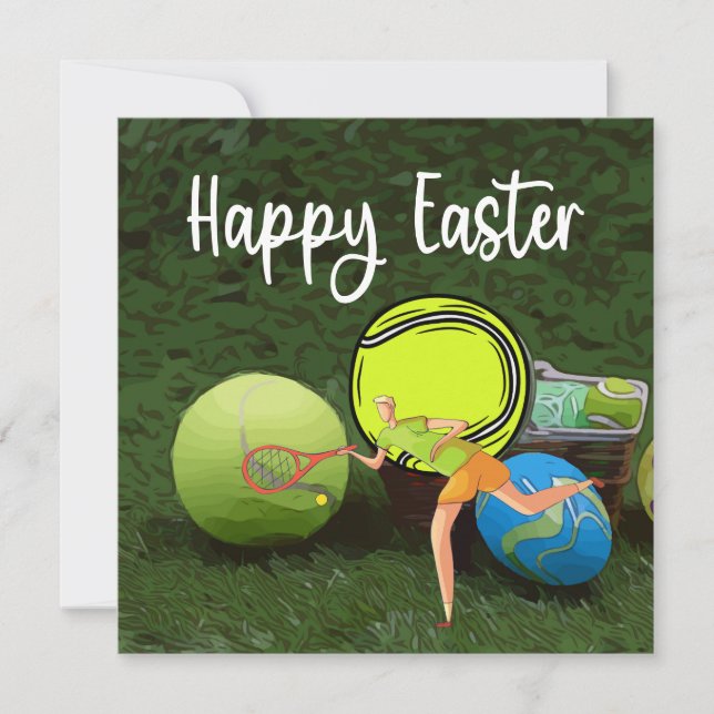 Tennis  Easter with ball and eggs on green Holiday (Front)
