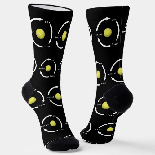 Tennis Eat Sleep Repeat Sports Fan Saying Socks