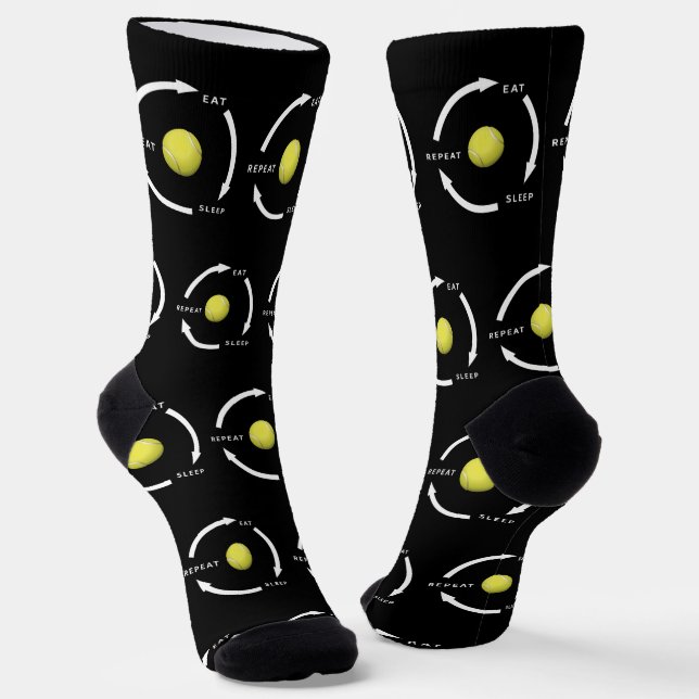Tennis Eat Sleep Repeat Sports Fan Saying Socks (Angled)
