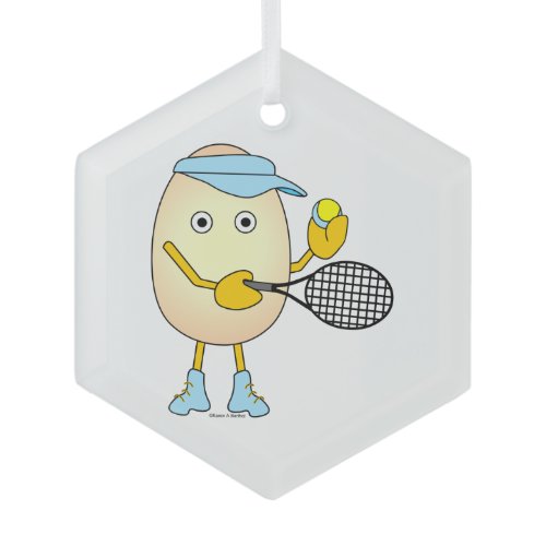 Tennis Egghead  Glass Ornament