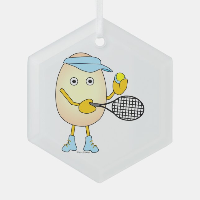 Tennis Egghead  Glass Ornament (Front)