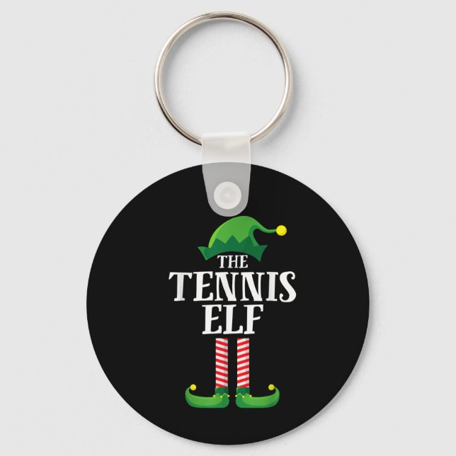 Tennis Elf Matching Family Group Christmas Party Keychain (Front)