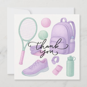 Tennis equipment racket ball for player thank you card