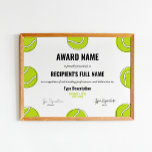 Tennis Excellence Award Certificate - Instant Poster at Zazzle