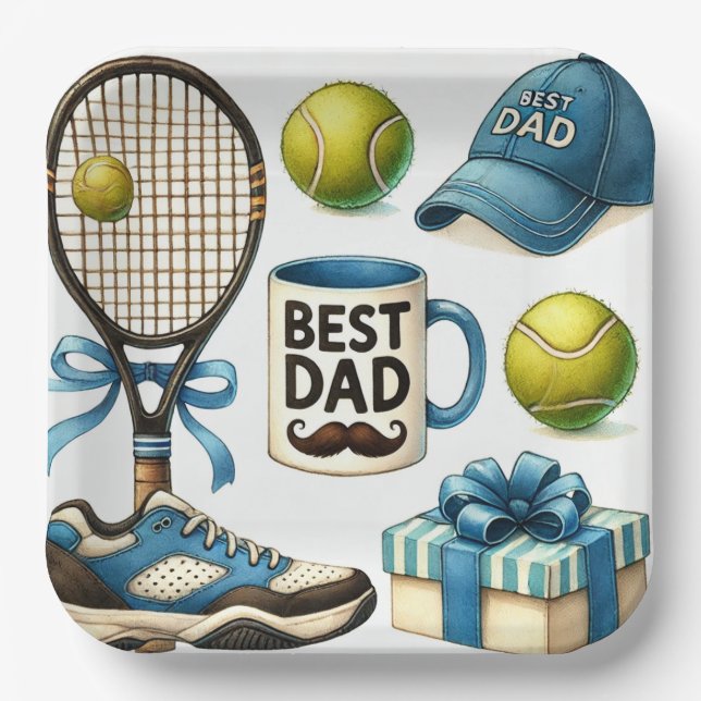 Tennis Father's Day Party or Birthday themed Paper Plates (Front)