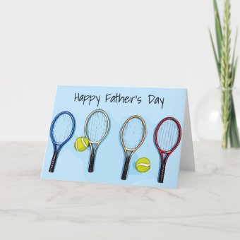 Tennis Father's Day with ball and racket on blue Card | Zazzle