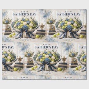 Tennis Father's Day with racket and flowers Wrapping Paper