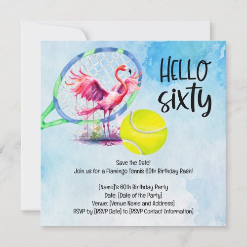 Tennis  Flamingo 60th Birthday Party  Save The Date