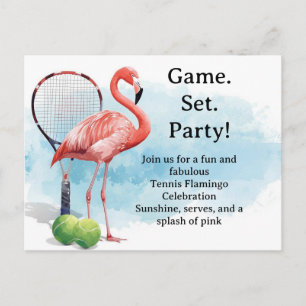 Tennis  Flamingo  with racket and ball invitation  Postcard