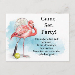 Tennis  Flamingo  with racket and ball invitation  Postcard