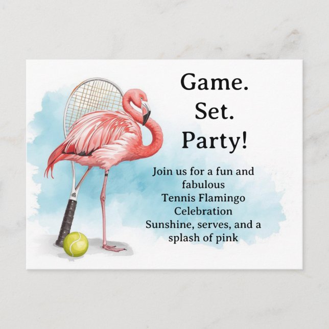 Tennis  Flamingo  with racket and ball invitation  Postcard (Front)
