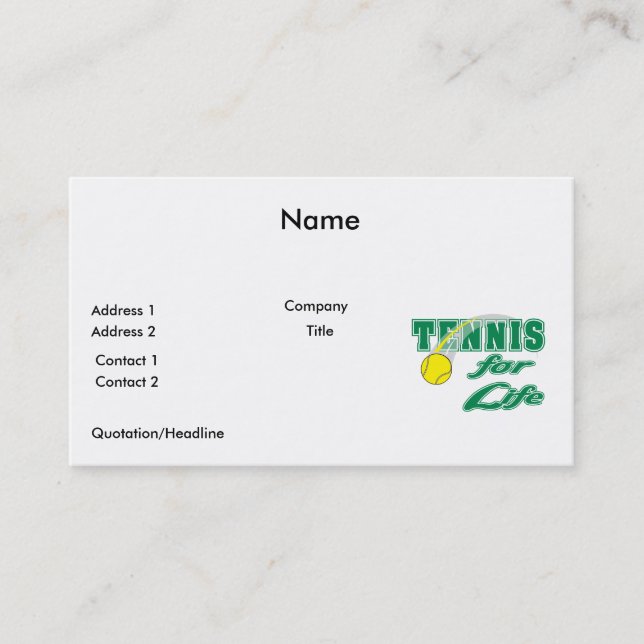 tennis for life text design business card (Front)