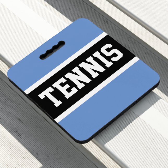 TENNIS Fun Athletic Black White Light Blue Stripes Seat Cushion (In Situ)