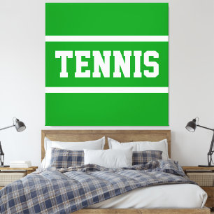 TENNIS Fun Athletic Bright Green White Stripes Canvas Print