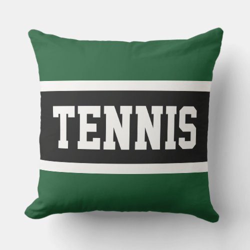 TENNIS Fun Bold Black Dark Green Sporty Stripes Outdoor Pillow