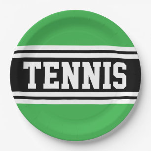 TENNIS Fun Bold Bright Green Black Racing Stripes Paper Plates