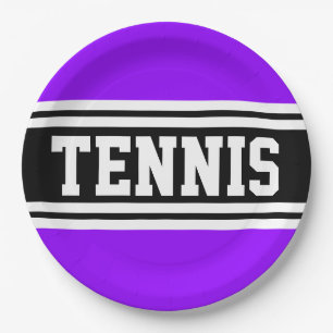 TENNIS Fun Bold Bright Purple Black Racing Stripes Paper Plates
