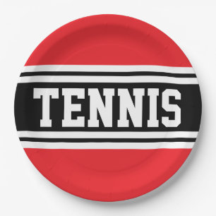 TENNIS Fun Bold Bright Red Black Racing Stripes Paper Plates