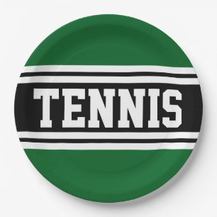 TENNIS Fun Bold Green Black White Racing Stripes Paper Plates