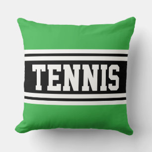 TENNIS Fun Bold Sporty Bright Green Black Stripes Throw Pillow