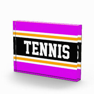 TENNIS Fun Bright Pink Black White Orange Stripes Photo Block