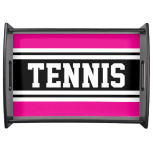 TENNIS Fun Bright Pink Black White Racing Stripes Serving Tray