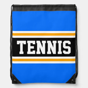 TENNIS Fun Sporty Bright Blue Black Orange Stripes Drawstring Bag