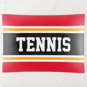 TENNIS Fun Sporty Bright Red Black Orange Stripes Trinket Tray