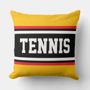 TENNIS Fun Yellow Orange Red Black White Stripes Throw Pillow