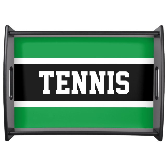 TENNIS FunAthletic Text Black Bright Green Stripes Serving Tray (Front)