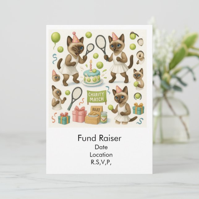 Tennis Fund Raiser for Cat Lovers Invitation (Standing Front)