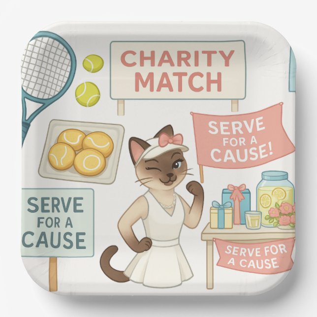 Tennis Fund Raiser for Cat Lovers Paper Plates (Front)