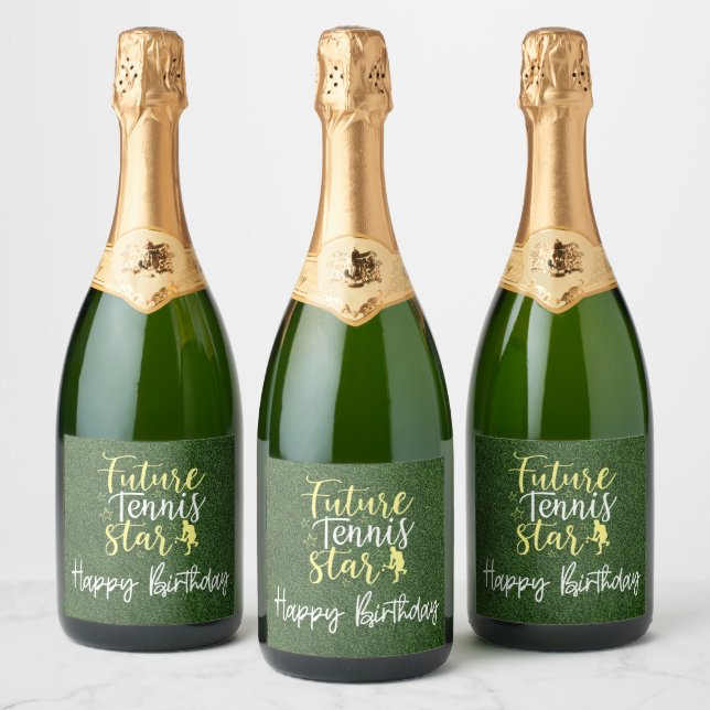 Tennis Future Tennis Star Happy Birthday  Sparkling Wine Label (Bottles)