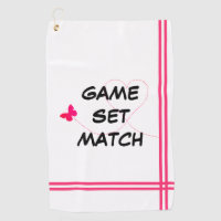 Tennis Game Set Match Butterfly Love Pink White Golf Towel