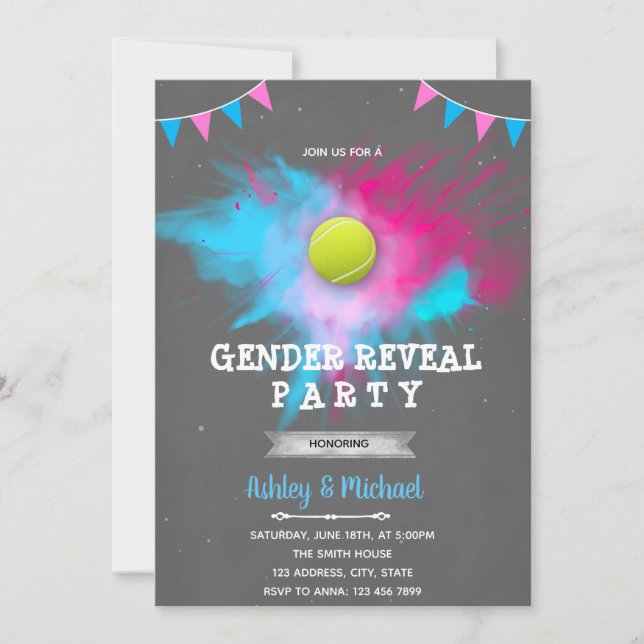 Tennis gender reveal party invitation (Front)