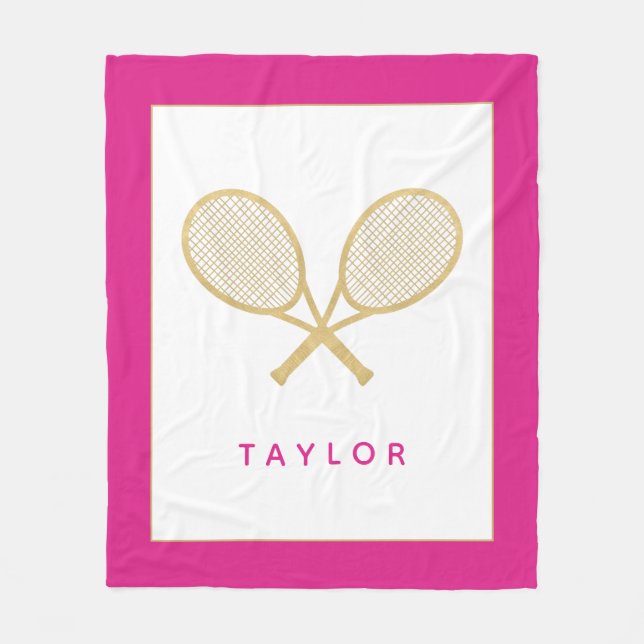Tennis Gift Chic Gold and Pink Custom Fleece Blanket (Front)