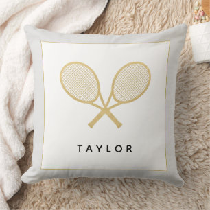Tennis Gift Chic Gold Gray Black Custom Name Throw Pillow