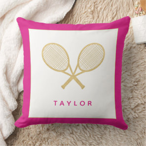Tennis Gift Chic Gold Gray Pink Custom Name Throw Pillow