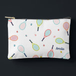 Tennis Gift Personalized Name Pink Blue Custom Accessory Pouch<br><div class="desc">This tennis bag can be personalized with the name of your choice. Printed with an illustrated tennis design,  in greens,  pinks and blues,  this unique custom bag makes a wonderful gift for the tennis player in your life.</div>