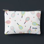 Tennis Gift Personalized Name Pink Blue Custom Accessory Pouch<br><div class="desc">This tennis bag can be personalized with the name of your choice. Printed with an illustrated tennis design,  in greens,  pinks and blues,  this unique custom bag makes a wonderful gift for the tennis player in your life.</div>