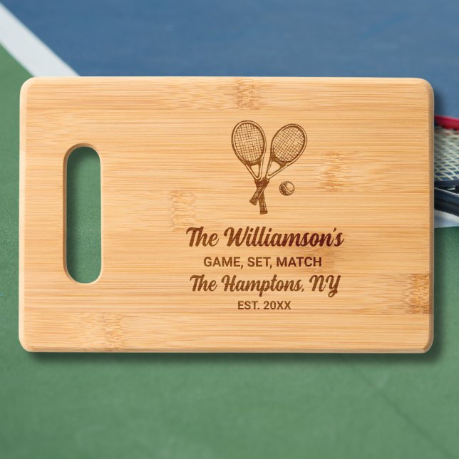 Tennis Gift, Personalized Name, Town, Custom Text Engraved Cutting Board (Creator Uploaded)