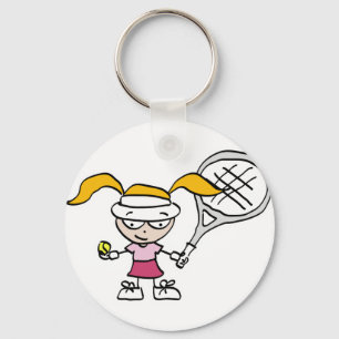 Tennis Gifts & Cards with cute cartoon girl Keychain