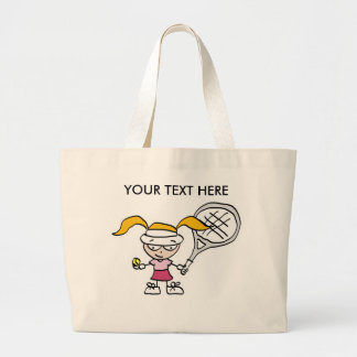 Tennis Gifts & Cards with cute cartoon girl Large Tote Bag