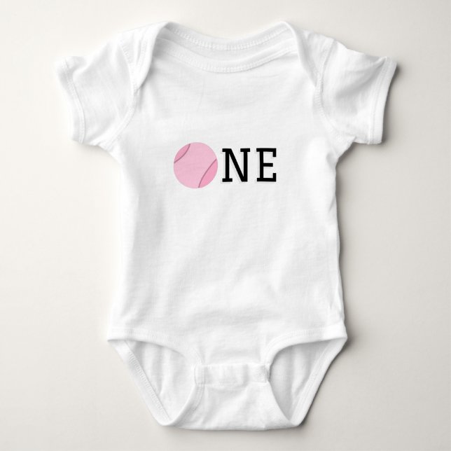 Tennis Girl 1st Birthday One Cute Pink Ball Sport Baby Bodysuit (Front)