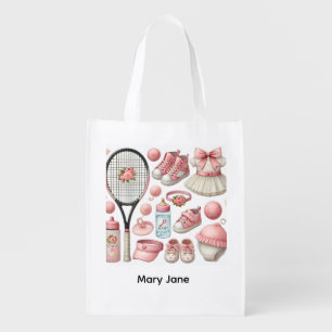 Tennis Girl Baby Shower themed for cat lovers Grocery Bag
